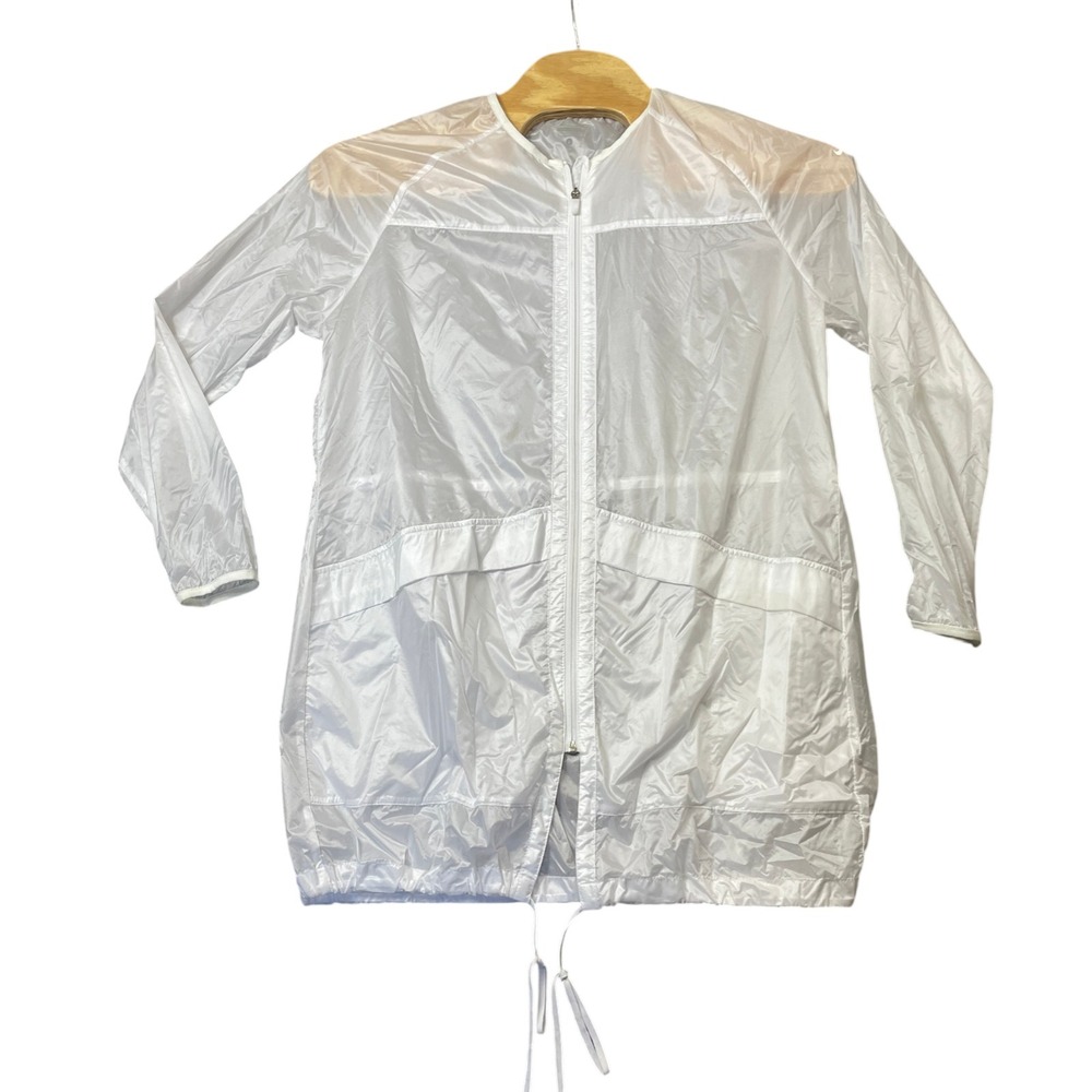 Nike Large Transparent Lightweight Long‎ Windbreaker Jacket White Full Zip Nylon